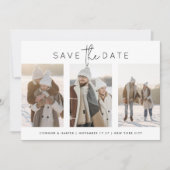 Elegant zwart wit script Multi 3 foto Save The Date (Voorkant)
