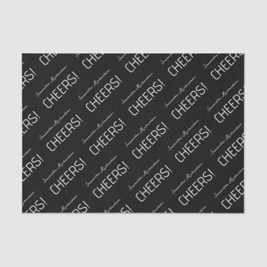 Elegant zwart wit script naam tissuepapier (Voorkant)