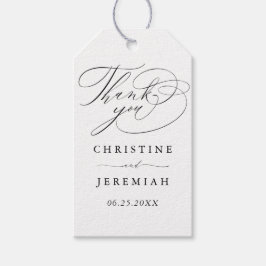 Elegant Zwart Wit Script Namen Bruiloft Dank u Cadeaulabel
