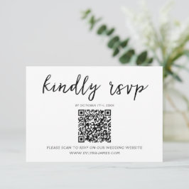 Elegant Zwart & Wit Script QR Code Bruiloft RSVP Kaartje