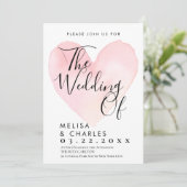 Elegant zwart-wit script roze hart kaart (Staand voorkant)