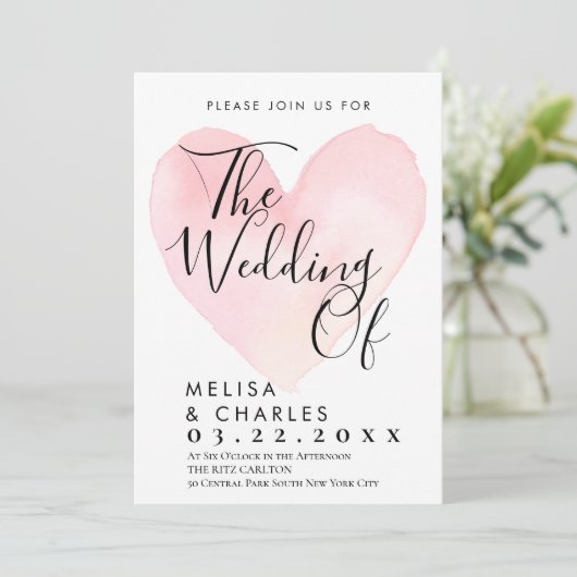 Elegant zwart-wit script roze hart kaart (Staand voorkant)