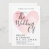 Elegant zwart-wit script roze hart kaart (Voorkant / Achterkant)