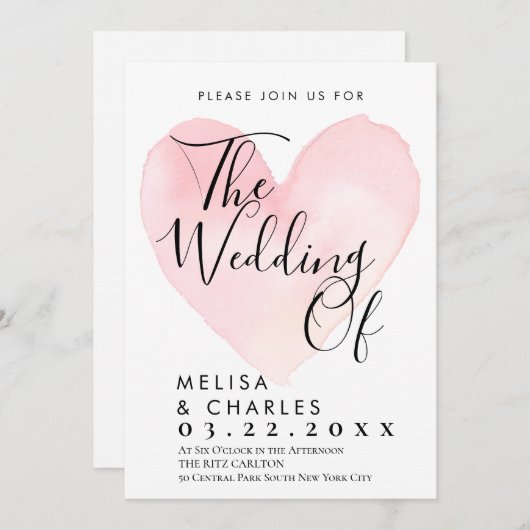 Elegant zwart-wit script roze hart kaart (Voorkant / Achterkant)