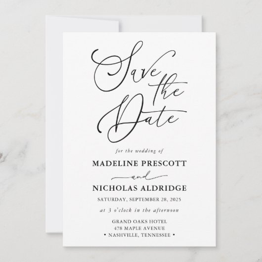 Elegant zwart-wit script Sla de datum op Kaart (Voorkant)