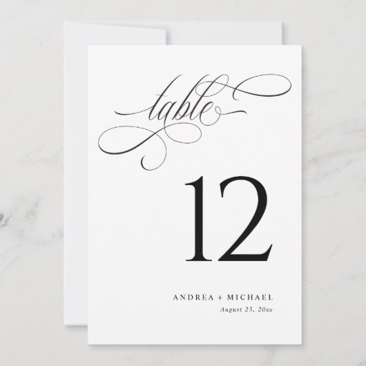 Elegant Zwart & Wit Script Trouwtafel Nummers Kaart (Achterkant)