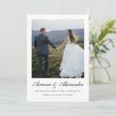 Elegant zwart-wit script twee foto's bruiloft save the date (Staand voorkant)