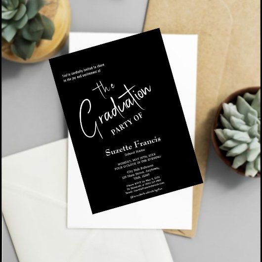 Elegant Zwart Wit Script Typografie Afstuderen Kaart