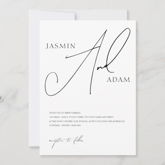 Elegant Zwart-wit Script Typografie Bruiloft Kaart (Voorkant)