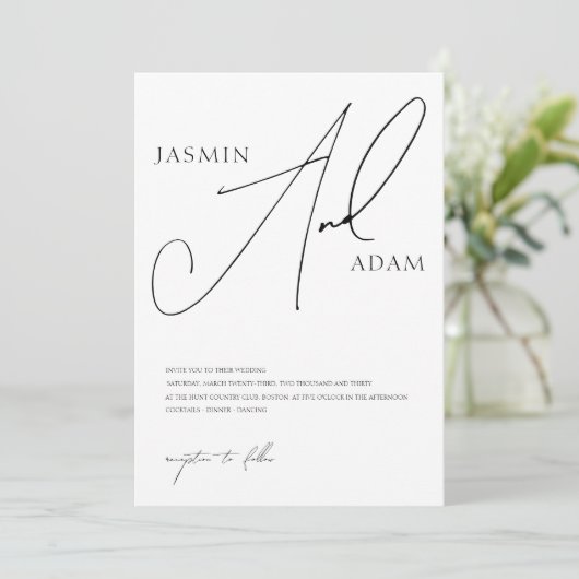 Elegant Zwart-wit Script Typografie Bruiloft Kaart (Staand voorkant)