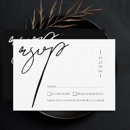 Elegant Zwart-wit Script Typografie Bruiloft RSVP Kaartje