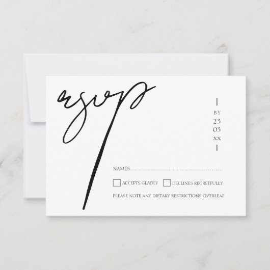 Elegant Zwart-wit Script Typografie Bruiloft RSVP Kaartje (Voorkant)
