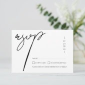 Elegant Zwart-wit Script Typografie Bruiloft RSVP Kaartje (Staand voorkant)