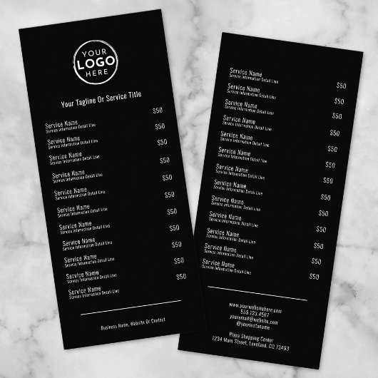 Elegant zwart wit Services Menu Rack Kaart