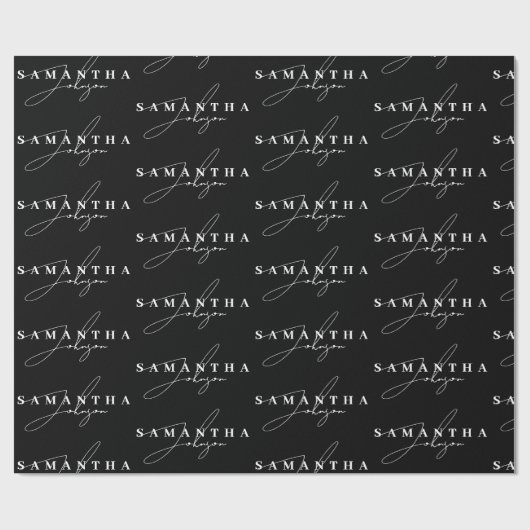 Elegant Zwart & Wit Signature Script Cadeaupapier (Vlak)