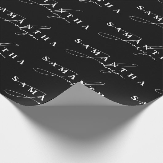 Elegant Zwart & Wit Signature Script Cadeaupapier (Hoek)