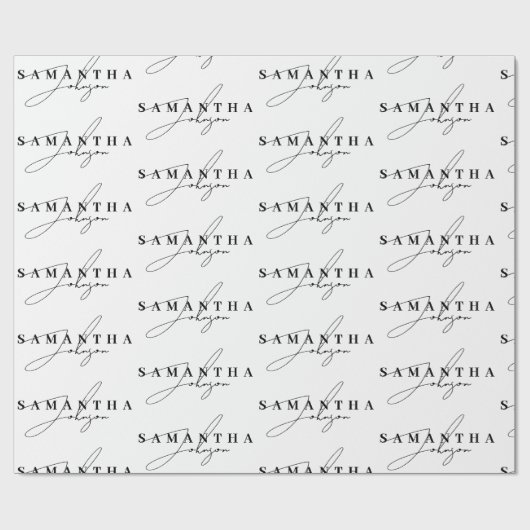 Elegant Zwart & Wit Signature Script Cadeaupapier (Vlak)