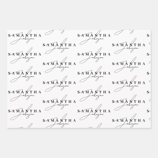 Elegant Zwart & Wit Signature Script Inpakpapier Vel (Voorkant 3)