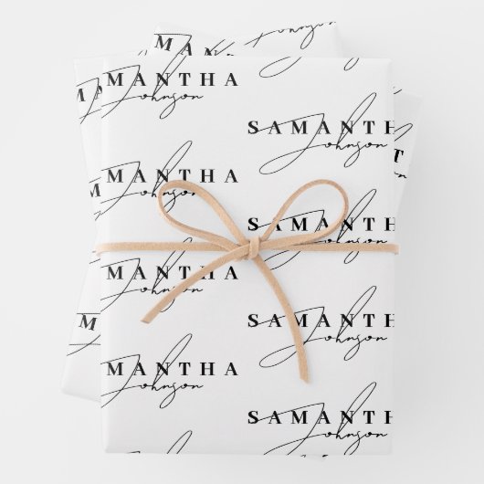 Elegant Zwart & Wit Signature Script Inpakpapier Vel (In situ)