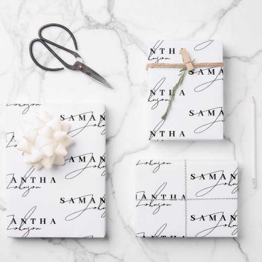 Elegant Zwart & Wit Signature Script Inpakpapier Vel (Voorkant)