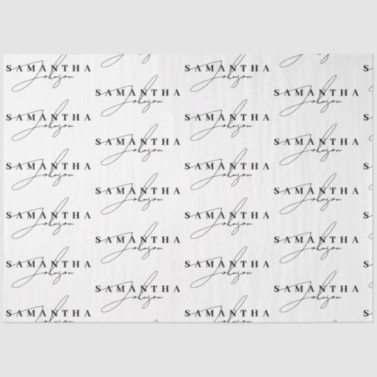 Elegant Zwart & Wit Signature Script Tissuepapier (Voorkant)