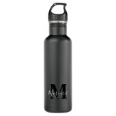 Elegant zwart-wit Simplistic Monogram Waterfles (Voorkant)