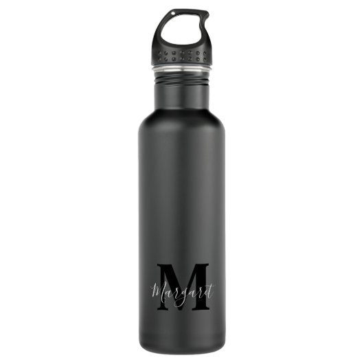 Elegant zwart-wit Simplistic Monogram Waterfles (Voorkant)