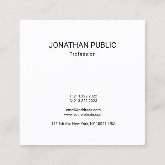 Elegant zwart-wit Sjabloon modern BW-ontwerp Vierkante Visitekaartje (Achterkant)