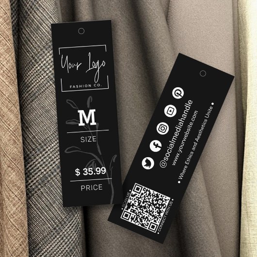 Elegant Zwart & Wit Social QR Kleding Prijs Label