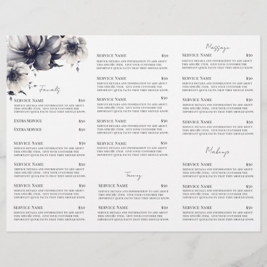 Elegant Zwart Wit Spa Services Menu Brochure (Voorkant)