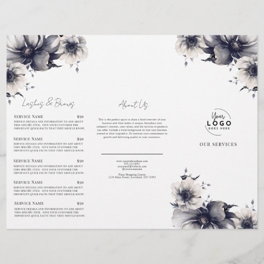 Elegant Zwart Wit Spa Services Menu Brochure (Achterkant)