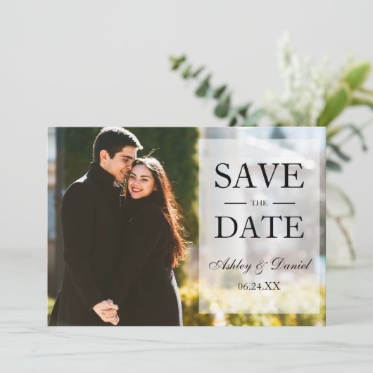 Elegant zwart & wit sparen de Datum Beklekte Foto Save The Date (Staand voorkant)