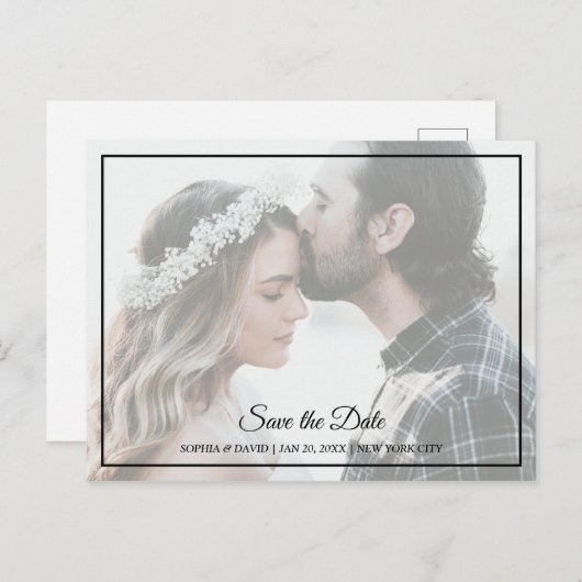 Elegant zwart-wit sparen de Datum Foto Briefkaart (Voorkant / Achterkant)