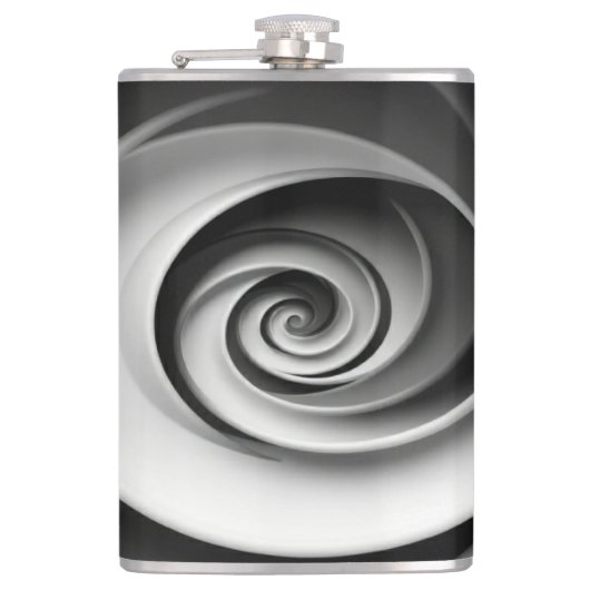 Elegant zwart-wit spiraal abstract ontwerp heupfles (Voorkant)