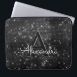 Elegant zwart-wit sprankelende sterren monogram laptop sleeve<br><div class="desc">Elegant zwart-wit sprankeling en glinstering Elegant Monogram Hoesje. Dit hoesje kan worden aangepast om uw initiaal en voornaam op te nemen.</div>