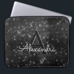 Elegant zwart-wit sprankelende sterren monogram laptop sleeve<br><div class="desc">Elegant zwart-wit sprankeling en glinstering Elegant Monogram Hoesje. Dit hoesje kan worden aangepast om uw initiaal en voornaam op te nemen.</div>