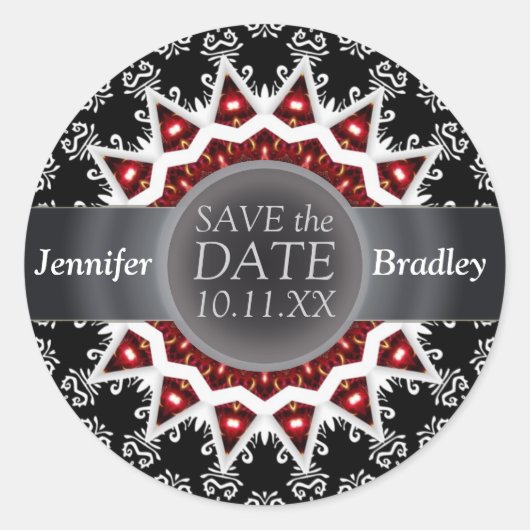 Elegant zwart-wit Star-vlam Sla de datum-toets op Ronde Sticker (Voorkant)