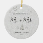 Elegant Zwart Wit Strass Onze Eerste Kerstmis Keramisch Ornament (Voorkant)