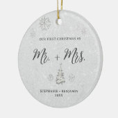Elegant Zwart Wit Strass Onze Eerste Kerstmis Keramisch Ornament (Links)