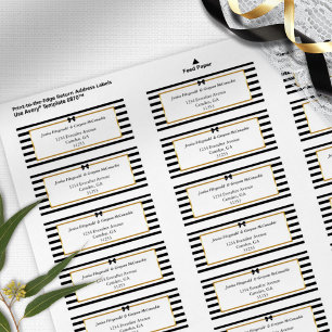 Elegant Zwart Wit Streep Goud Trouwadres Etiket