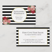 Elegant Zwart Wit Streep  Rozen Bloemen Visitekaartje (Voorkant / Achterkant)