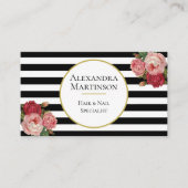 Elegant Zwart Wit Streep  Rozen Bloemen Visitekaartje (Voorkant)