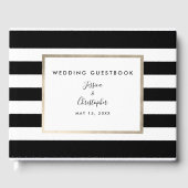 Elegant zwart wit streepscript Roos goudfolie Gastenboek (Voorkant)