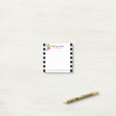 Elegant zwart & wit strepen bloemenboeket post-it® notes (Op bureau)