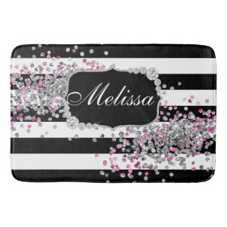 Elegant Zwart Wit Strepen Diamant Roze Badmat