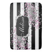 Elegant Zwart Wit Strepen Diamant Roze Badmat (Voorkant Verticaal)