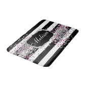 Elegant Zwart Wit Strepen Diamant Roze Badmat (Gekanteld)