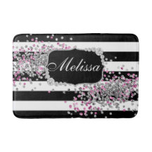 Elegant Zwart Wit Strepen Diamant Roze Badmat