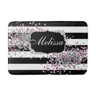 Elegant Zwart Wit Strepen Diamant Roze Badmat