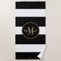 Elegant Zwart Wit Strepen Goud Monogram Naam